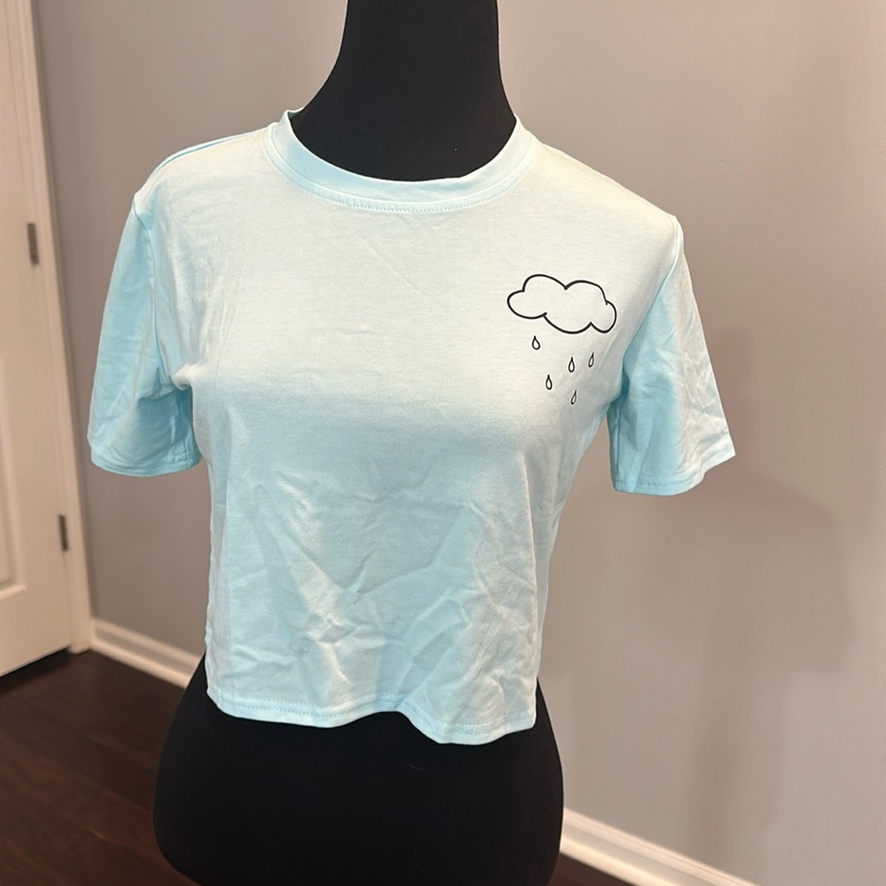 Powder Blue Crop Top with Rain Cloud Size Medium
